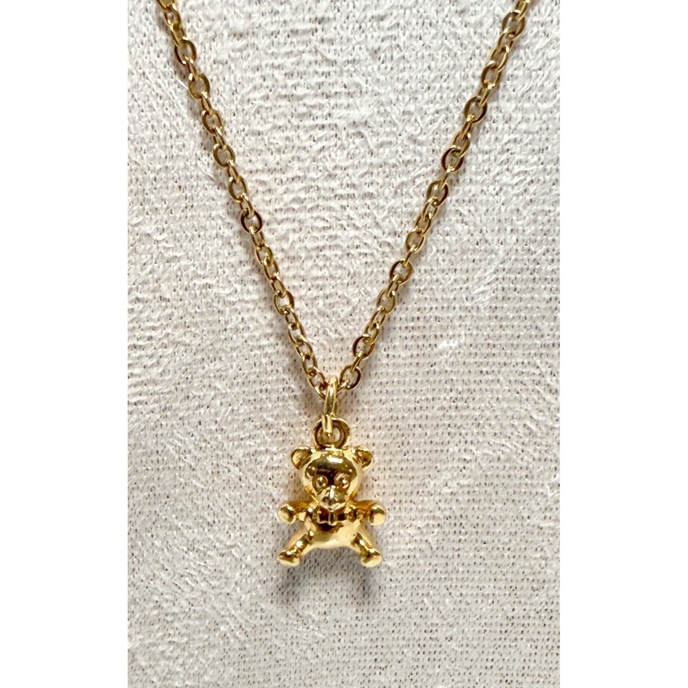 Tiny Gold Tone Teddy Bear Pendant Necklace New 20 Inch Chain